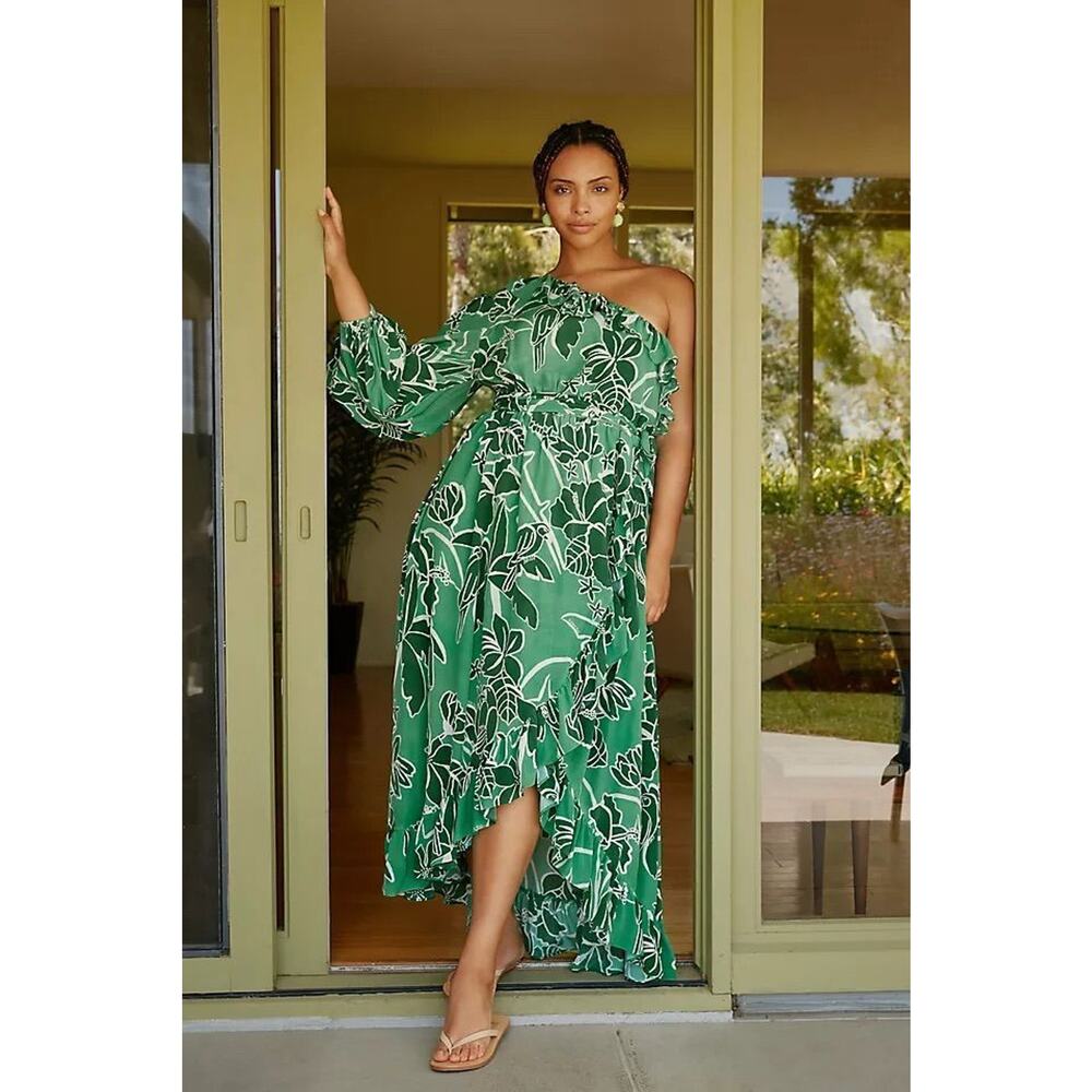 Farm Rio One-Shoulder Ruffled Midi Dress Size XS, $298 MSRP - Picture 5 of 8